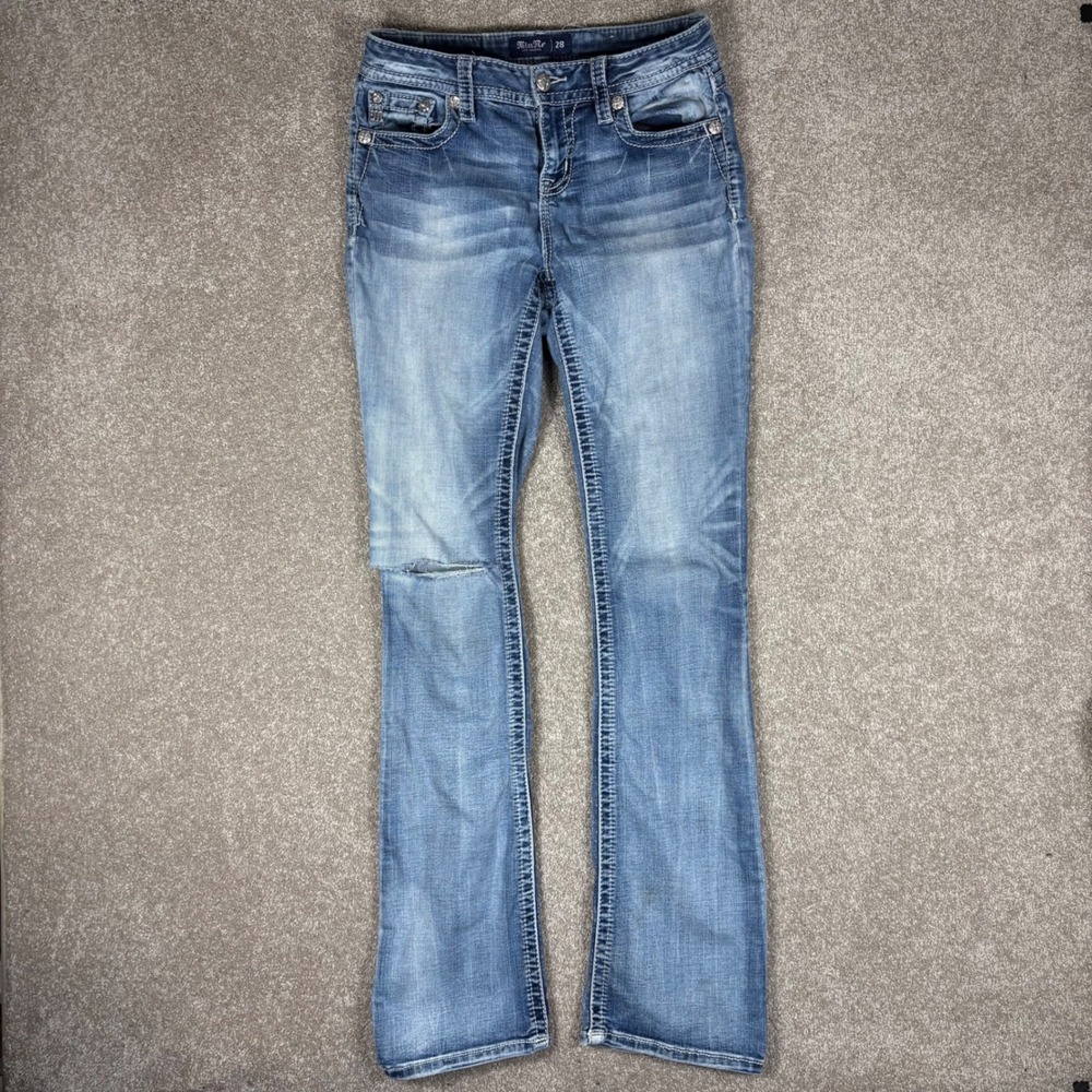 Miss Me Bootcut Jeans Size 28 Medium Wash Floral Embroidered Rhinestone
